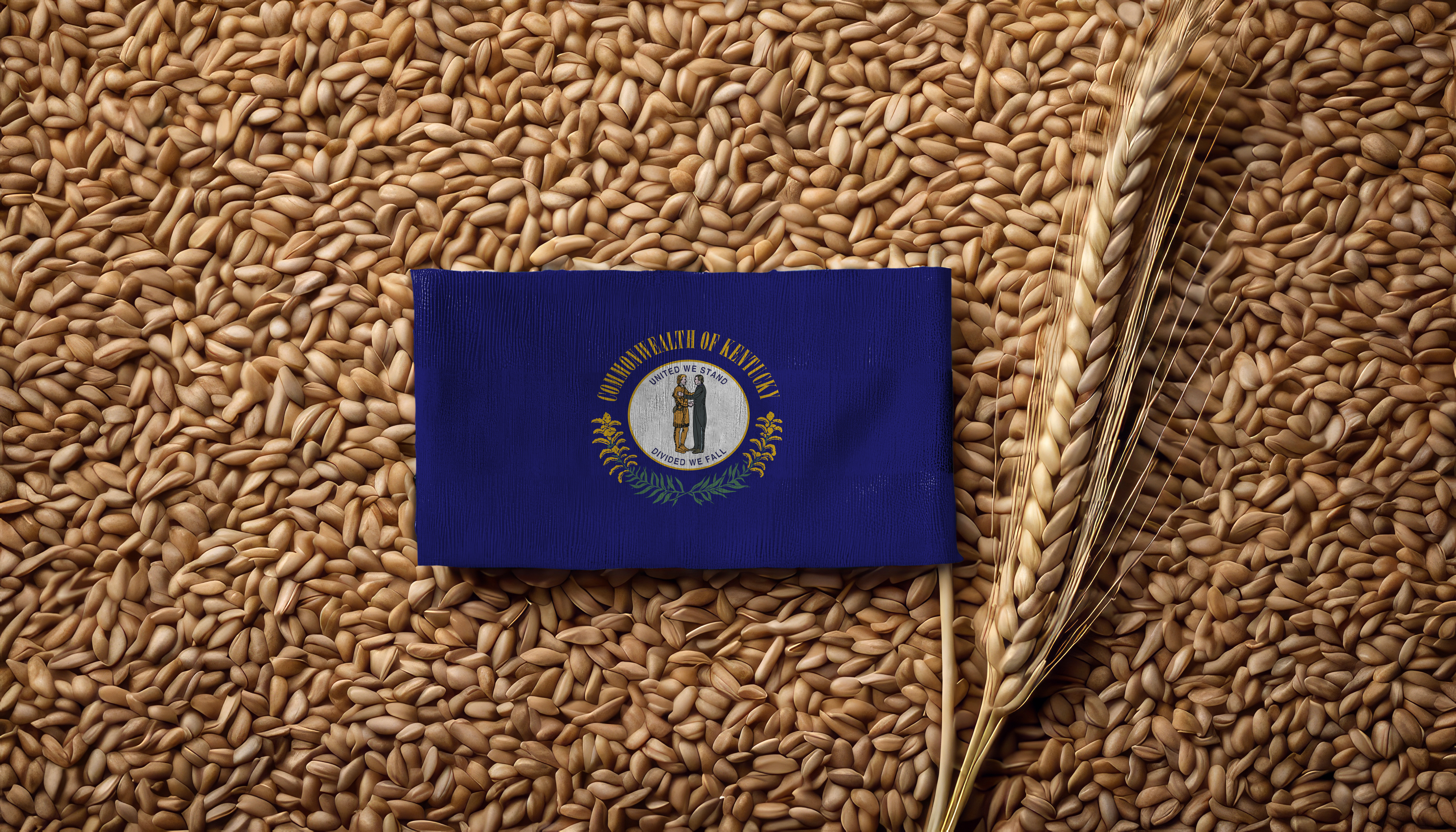 Kentucky state flag laying in grain